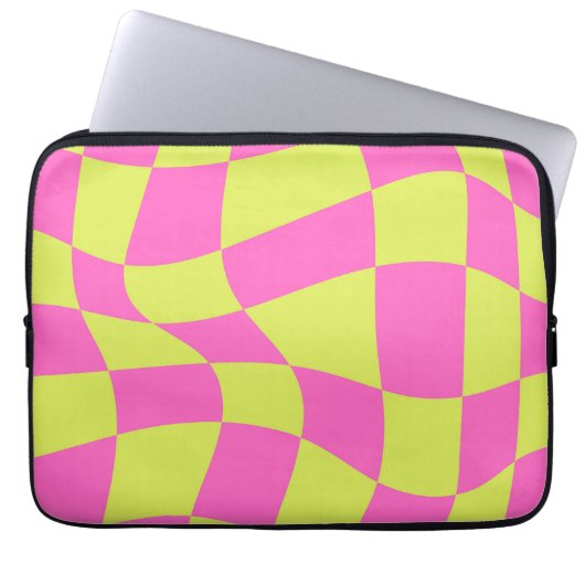 Modernes Neon Vibrany-Schachbrettmuster Gelb Laptopschutzhülle (Vorderseite)