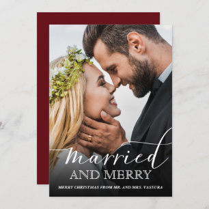 Modernes neu verheiratetes Foto Verheiratet und fr Feiertagskarte