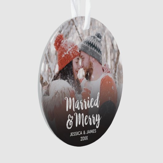Modernes neu verheiratetes Verheiratetes und fröhl Ornament (Vorderseite)