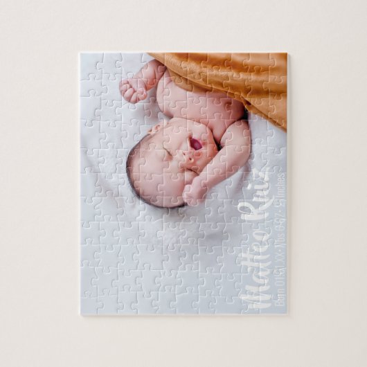Modernes neues Baby Anreise Foto Script Minimal Puzzle (Vertikal)