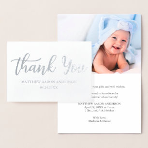 Modernes neues Baby Danke Silver Folienkarte