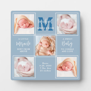 Modernes neues Baby Personalisiert 5 Foto Collage  Fotoplatte