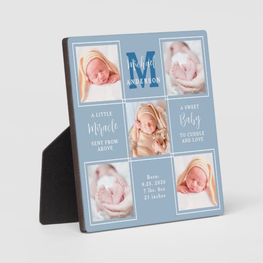 Modernes neues Baby Personalisiert 5 Foto Collage  Fotoplatte (Vorderseite)