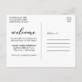 Modernes neues Baby Welcome Foto Ankündigungspostkarte (Rückseite)