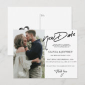 Modernes neues Date Foto Hochzeit Ankündigungspostkarte (Vorne/Hinten)