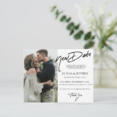 Modernes neues Date Foto Hochzeit Ankündigungspostkarte (Stehend Vorderseite)