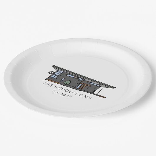 Modernes neues Zuhause Housewarming-Party Pappteller (Schrägansicht)