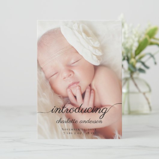 Modernes Neugeborenes Foto Elegante Kalligrafie Ge Ankündigung (Stehend Vorderseite)