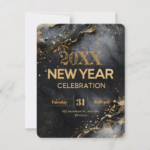 Modernes Neujahr mit schwarzem Marmor und goldenen Einladung