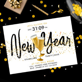 Modernes Neujahr stilvoller Champagner Gold Confet Einladung