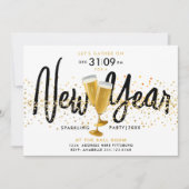 Modernes Neujahr stilvoller Champagner Gold Confet Einladung (Vorderseite)