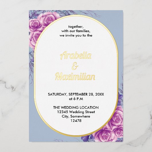 Modernes, neutrales, florales Rustikales Hochzeits Folieneinladung (Vorderseite)