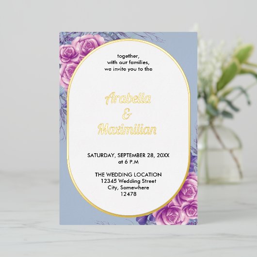 Modernes, neutrales, florales Rustikales Hochzeits Folieneinladung (Stehend vorne)