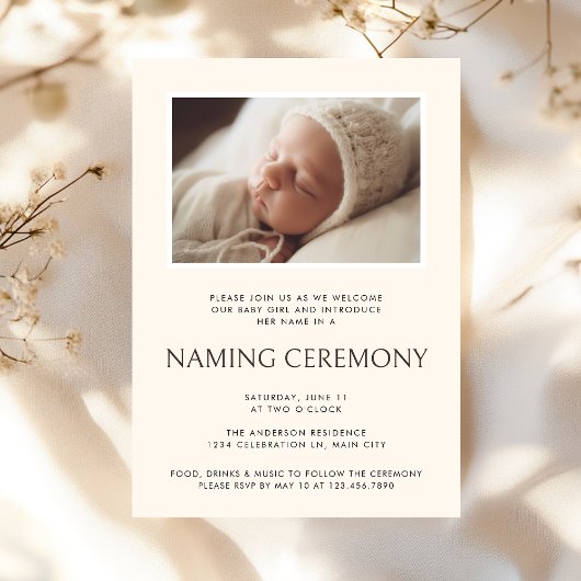 Modernes neutrales Foto für die Benennung von Säug Einladung