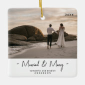 Modernes New Weds 1. Weihnachtsfest im Foto Keramikornament (Vorderseite)