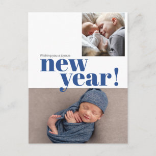 Modernes New Year Blue Baby Boy Birth Foto Postkarte