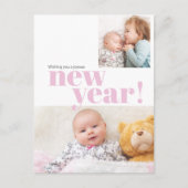 Modernes New Year Pink Baby Girl Birth Foto Postkarte (Vorderseite)