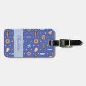 Modernes New Yorker Stadtmuster Royal Blue Name Gepäckanhänger (Vorderseite horizontal)