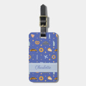 Modernes New Yorker Stadtmuster Royal Blue Name Gepäckanhänger (Vorderseite vertikal)