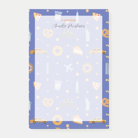 Modernes New Yorker Stadtmuster Royal Blue Name Post-it Klebezettel (Vorderseite)