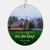Modernes New Zuhause First Christmas Foto Keramik Ornament (Links)