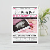 Modernes Newspaper Foto Girl Baby Dusche Einladung (Stehend Vorderseite)