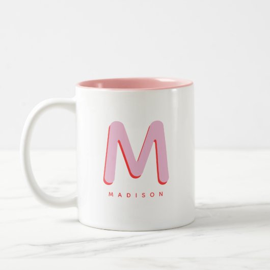 Modernes Niedlich Fun Individuelle Name 3D Monogra Zweifarbige Tasse (Links)