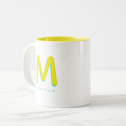 Modernes Niedlich Fun Individuelle Name 3D Monogra Zweifarbige Tasse (Vorderseite Links)