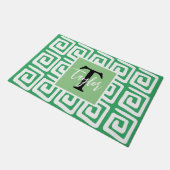 Modernes niedlich-grünes Graumuster mit Monogramm Fußmatte (Schrägansicht)