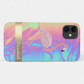 Modernes Niedlich rosa Flamingo Ombre Holographic Case-Mate iPhone Hülle (Rückseite (Horizontal))