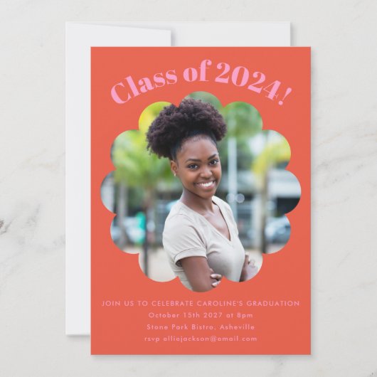 Modernes Niedlich rosa Orange Graduation Party Fot Einladung (Vorderseite)