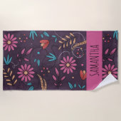 Modernes Niedliches Big Floral Muster Personalisie Strandtuch (Vorderseite)