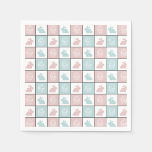 Modernes Niedliches Blau und Rosa Ostern Bunny Egg Serviette