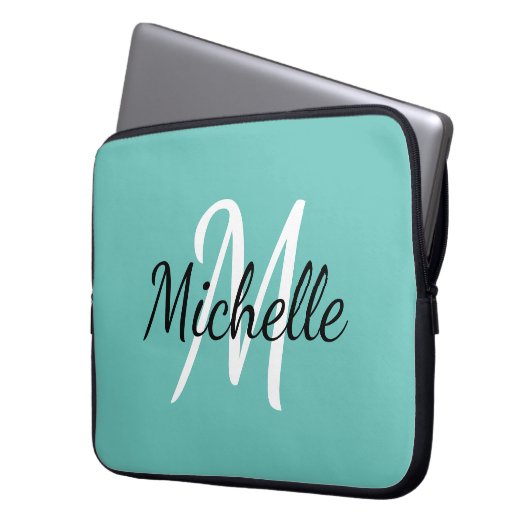 Modernes Niedliches Einfach-Blaues Monogramm Laptopschutzhülle (Vorderseite Links)