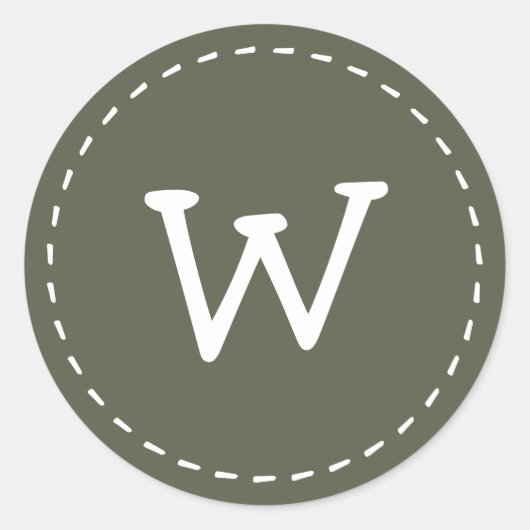 Modernes Niedliches Einfach-Stitch-Monogramm Runder Aufkleber (Vorderseite)