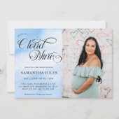 Modernes Niedliches Foto Blue Cloud Nine Baby Dusc Einladung (Vorderseite)