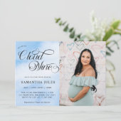 Modernes Niedliches Foto Blue Cloud Nine Baby Dusc Einladung (Stehend Vorderseite)