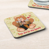 Modernes Niedliches Gelbes Teddybär Herzkranz Foto Getränkeuntersetzer (Linke Seite)