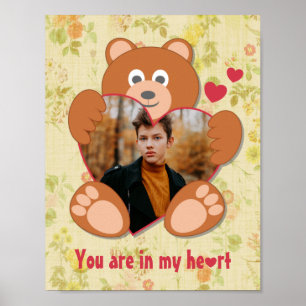 Modernes Niedliches Gelbes Teddybär Herzkranz Foto Poster