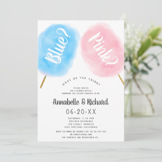 Modernes niedliches Geschlecht offenbart blaue ros Einladung (Stehend Vorderseite)