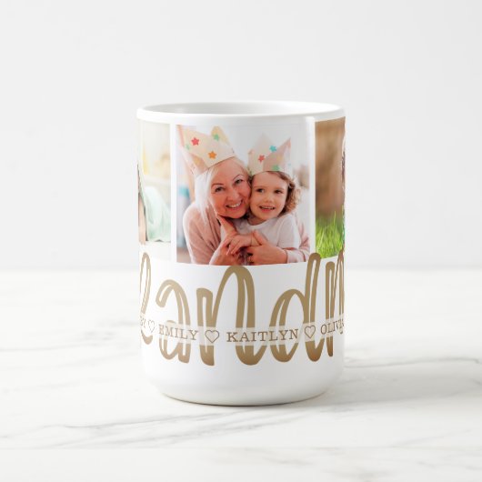 Modernes Niedliches GRANDMA 3 Foto Personalisiert Kaffeetasse (Mittel)