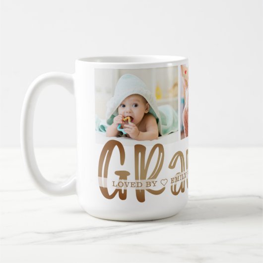 Modernes Niedliches GRANDMA 3 Foto Personalisiert Kaffeetasse (Links)