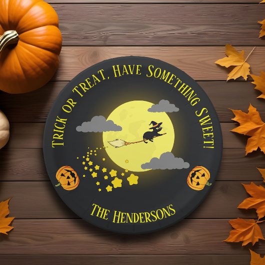 Modernes Niedliches Hexenkatze Halloween Kids Part Pappteller