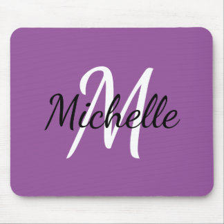 Modernes Niedliches Monogramm Initial + Name Lila Mousepad