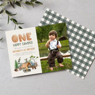 Modernes Niedliches One Happy Camper Foto 1. Gebur Postkarte