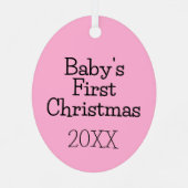 Modernes Niedliches Pink Baby's erstes Weihnachtsj Ornament Aus Metall (Rückseite)
