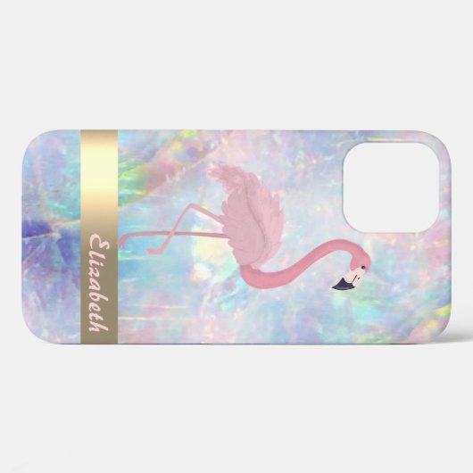 Modernes Niedliches Pink Flamingo Holographic Opal Case-Mate iPhone Hülle (Rückseite (Horizontal))