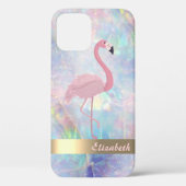 Modernes Niedliches Pink Flamingo Holographic Opal Case-Mate iPhone Hülle (Rückseite)