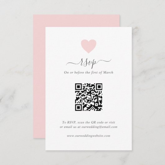 Modernes Niedliches Pink Herz QR Code Hochzeit RSVP Karte (Vorne/Hinten)