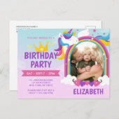 Modernes Niedliches Rainbow Unicoron Foto Geburtst Einladungspostkarte (Vorne/Hinten)